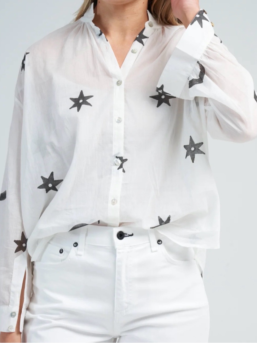 ALIX OF BOHEMIA KIKI STARGAZER WHITE STAR MOON PRINT BLOUSE WOMENS SMALL